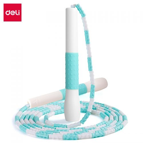 得力（deli） 兒童竹節(jié)跳繩幼兒園小學(xué)生初學(xué)專用可調(diào)節(jié)體育考試中考專業(yè)繩軟珠可調(diào)節(jié) 【包膠防滑款】晴空藍(lán)-2.2m長(zhǎng)度可調(diào)