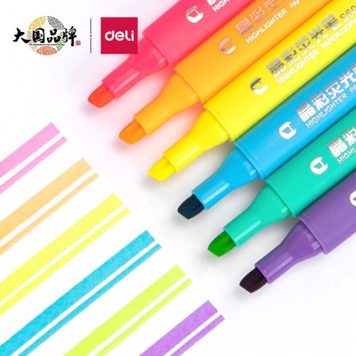 得力(deli)6色熒光筆考試復習重點標記筆 手帳可用水性記號筆6支/盒33111