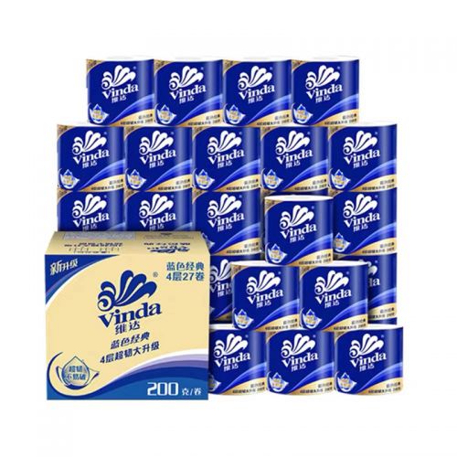 維達(dá)（Vinda）卷紙 藍(lán)色經(jīng)典200克27卷 4層加厚 衛(wèi)生紙卷筒紙 紙巾卷紙 整箱