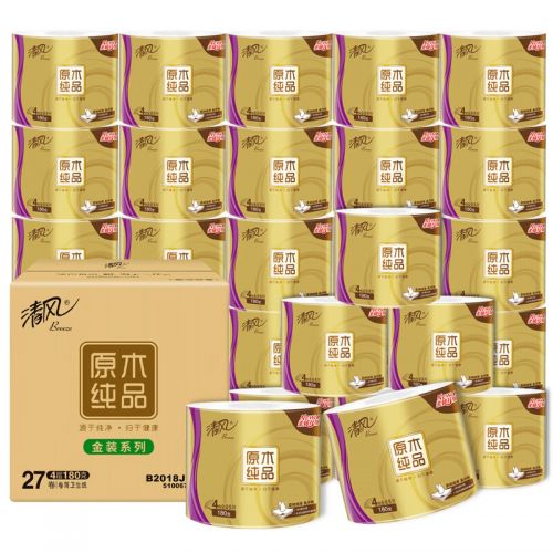 清風(fēng)卷紙 金裝 4層180克衛(wèi)生紙巾27卷(新老包裝隨機(jī)發(fā)貨）整箱銷(xiāo)售