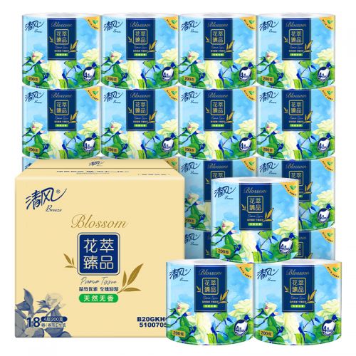 清風(fēng)卷紙 衛(wèi)生紙 花萃4層200克*18卷 有芯卷紙 （整箱售賣(mài)）天然無(wú)香