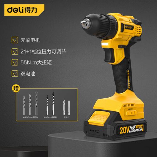 得力（deli）20V55N.m無刷鋰電鉆手電鉆電動螺絲刀雙電小鋼炮 DL-DZ20-W1D2