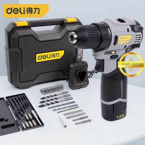 得力（deli） 得力手電鉆電動螺絲刀無刷充電式鋰電池電鉆家用12V多功能鋰電鉆 單電池+標準鉆頭套餐