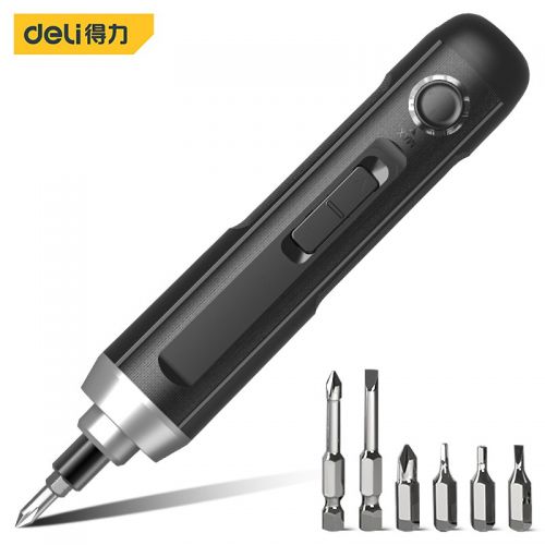 得力（deli）電動螺絲刀起子機鋰電充電式螺絲批工具套裝 【紙盒裝】（6原裝批頭+21贈品批頭）電動螺絲批