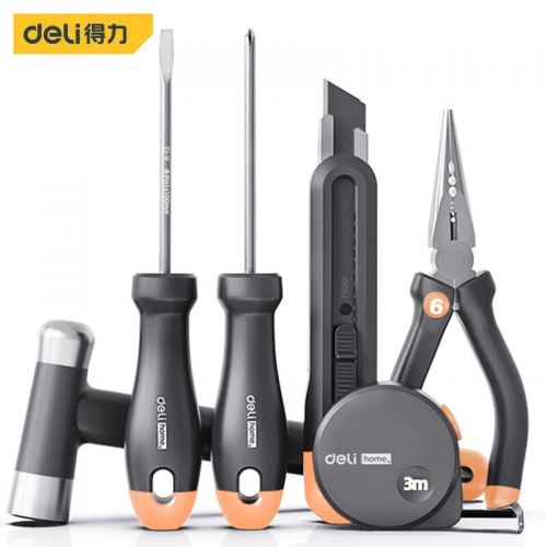 得力（deli）國民家居home系列家用手電動(dòng)工具組套應(yīng)急維修多功能套裝 常規(guī)6件套【夢(mèng)幻橙】