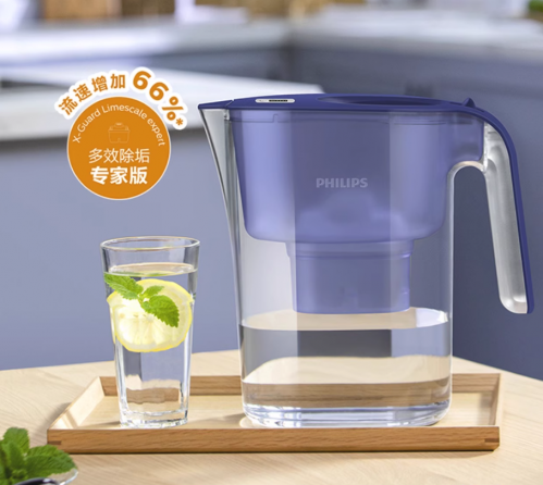 飛利浦(PHILIPS)凈水壺濾水壺過濾水壺凈水器濾水器過濾器濾芯AWP2814藍(lán)色4.2L四芯裝